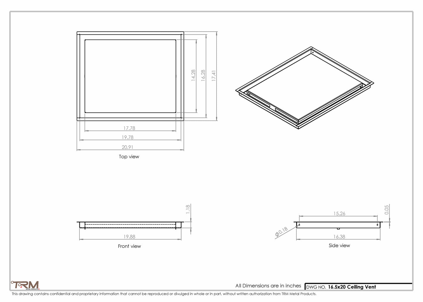 16.5x20 - Modern-Ceiling-Vent Cover-TRM Metal -  20x16.5
