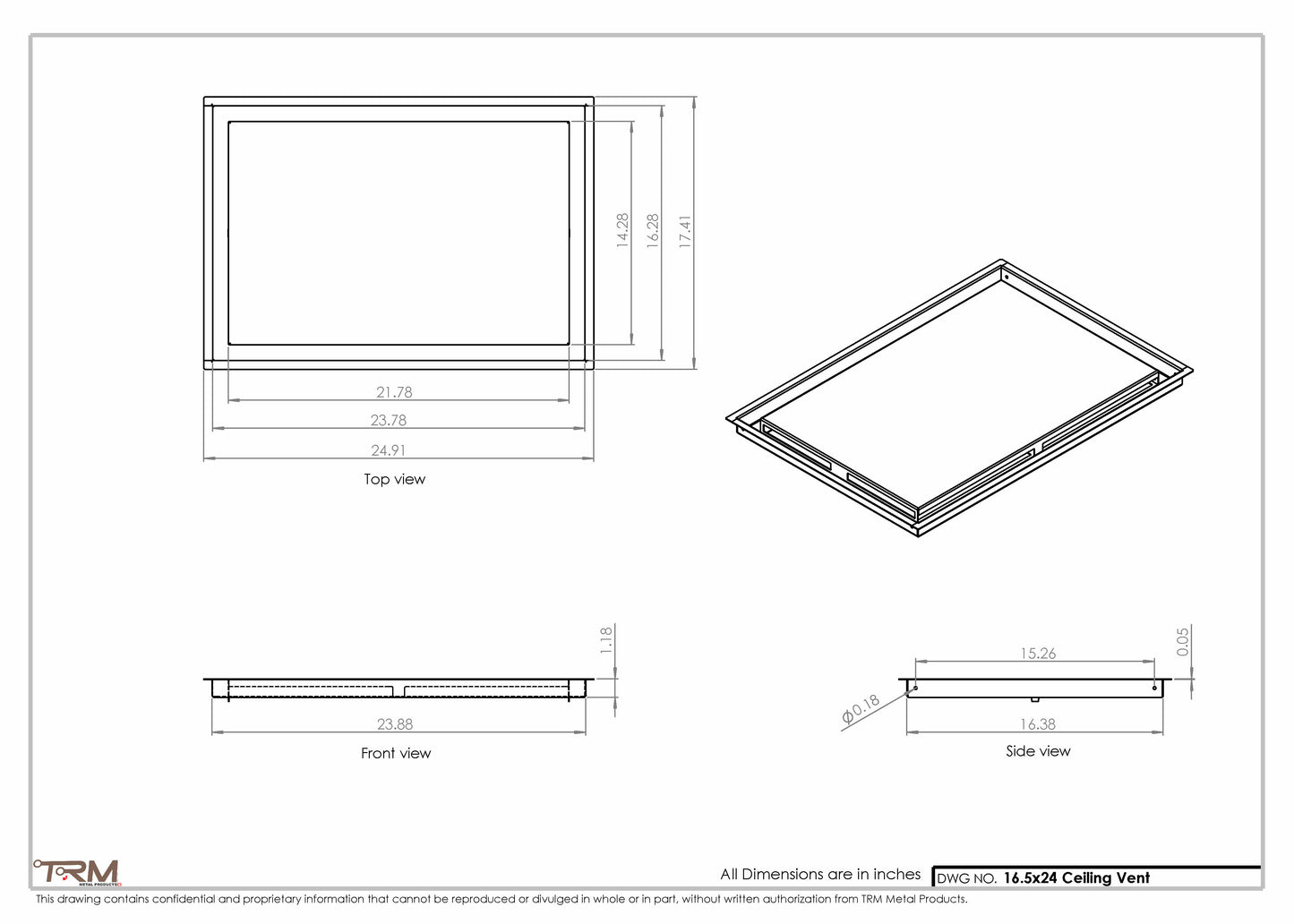 16.5x24 - Modern-Ceiling-Vent Cover-TRM Metal -  24x16.5