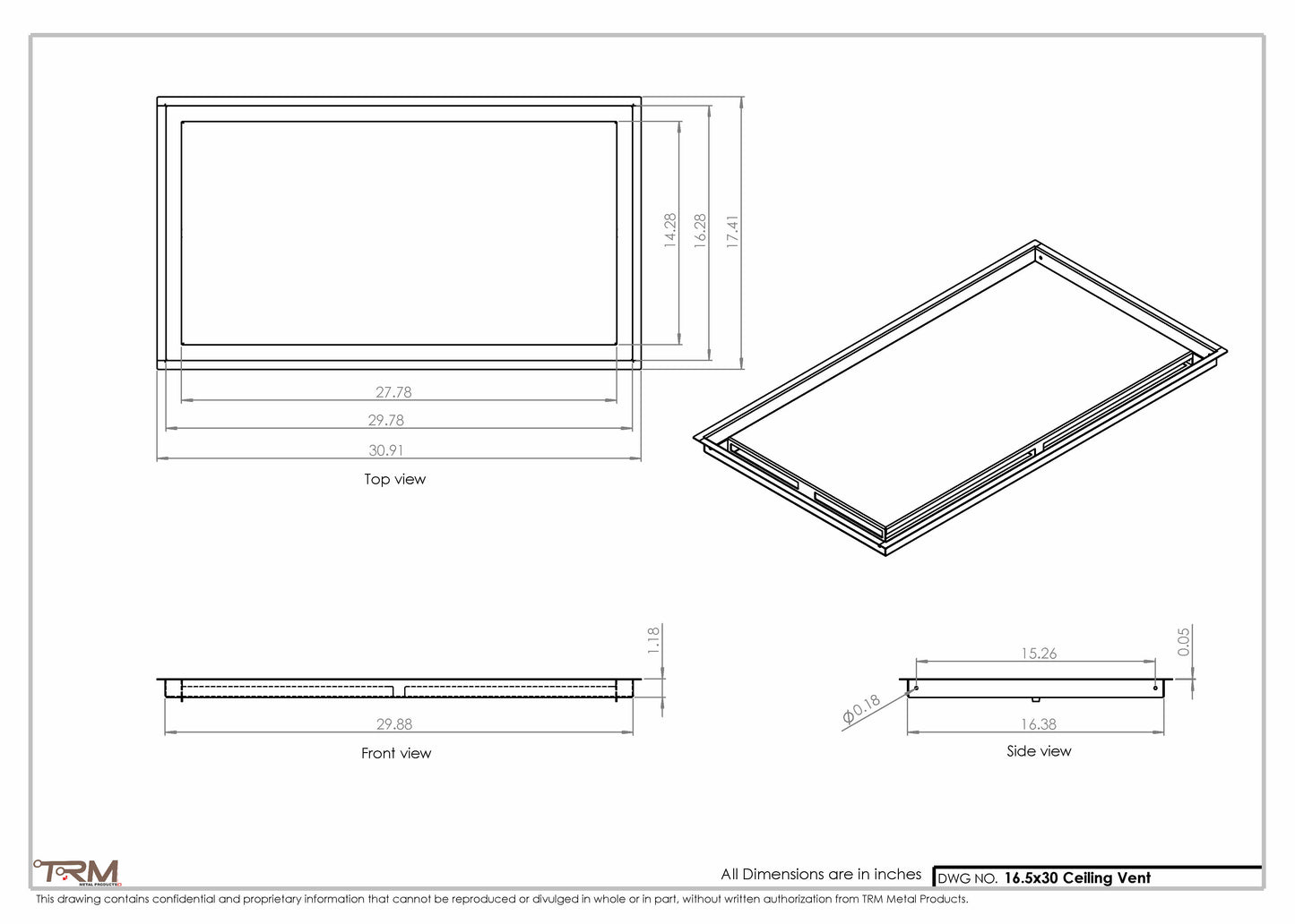 16.5x30 - Modern-Ceiling-Vent Cover-TRM Metal -  30x16.5