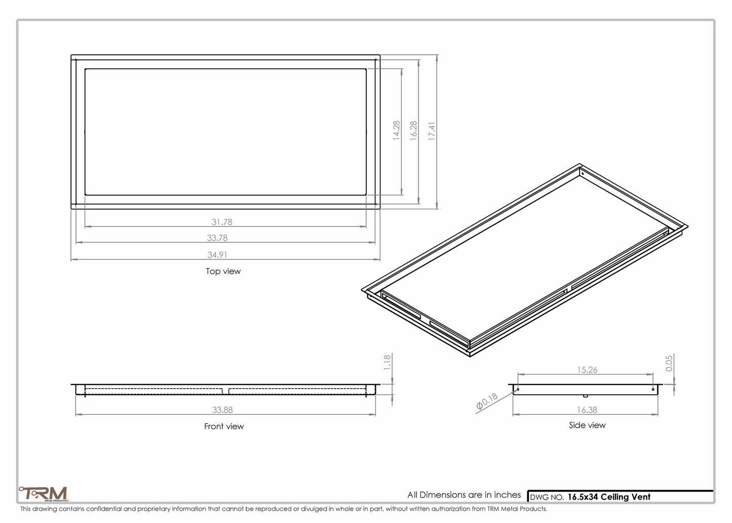 16.5x34 - Modern-Ceiling-Vent Cover-TRM Metal -  34x16.5