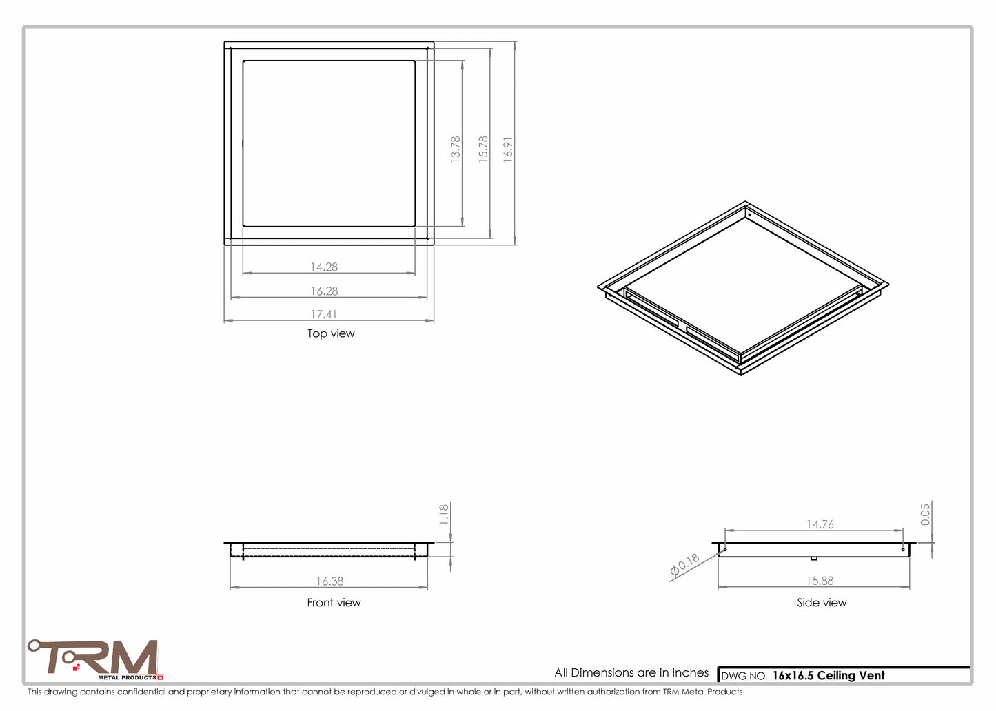 16x16.5 - Modern-Ceiling-Vent Cover-TRM Metal -  16.5x16