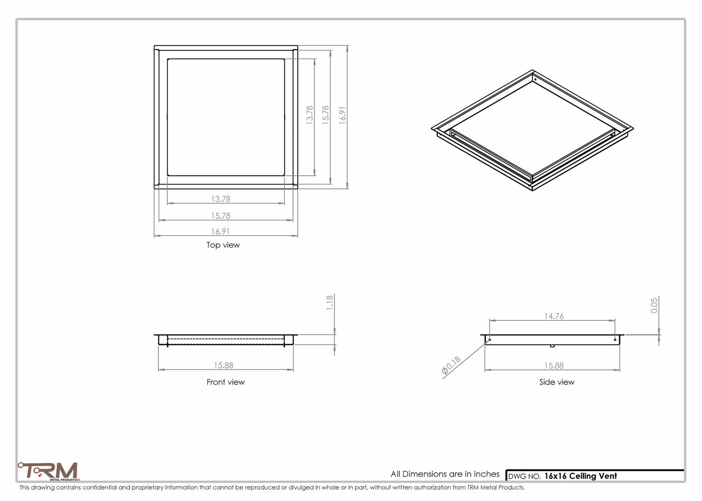 16x16-Modern-Ceiling-Vent Cover-TRM Metal 16x16