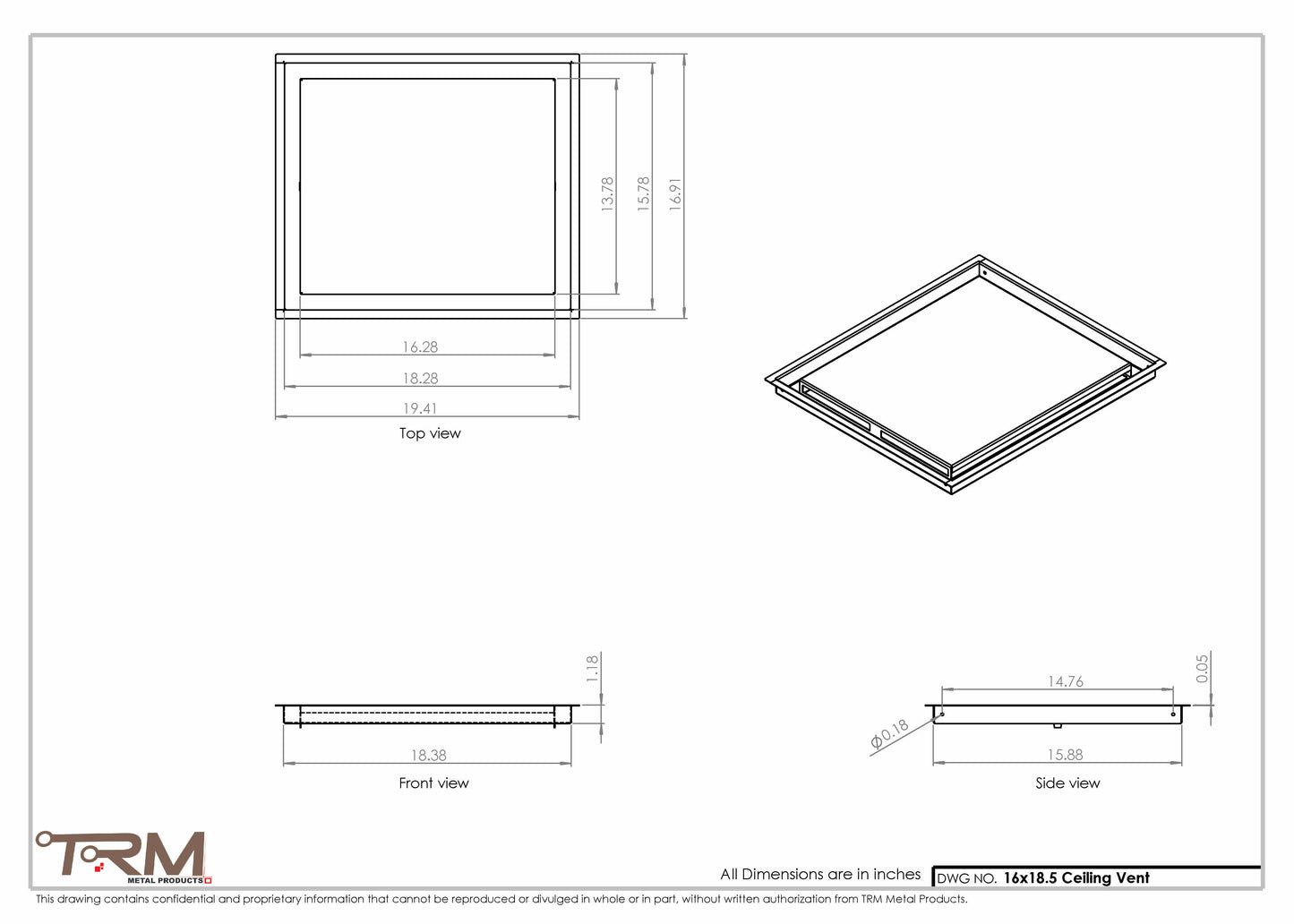 16x18.5 - Modern-Ceiling-Vent Cover-TRM Metal -  18.5x16