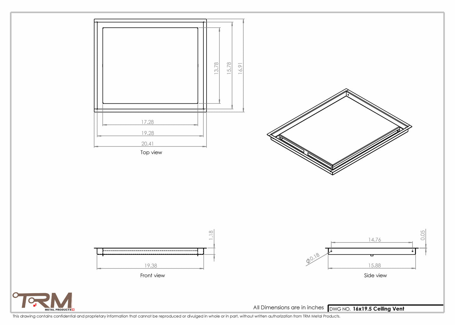 16x19.5 - Modern-Ceiling-Vent Cover-TRM Metal -  19.5x16