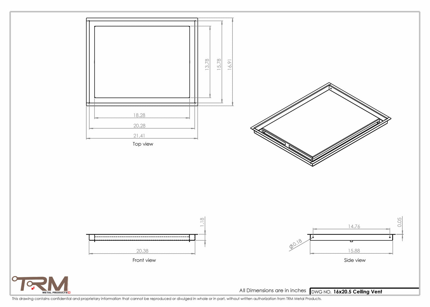 16x20.5 - Modern-Ceiling-Vent Cover-TRM Metal -  20.5x16