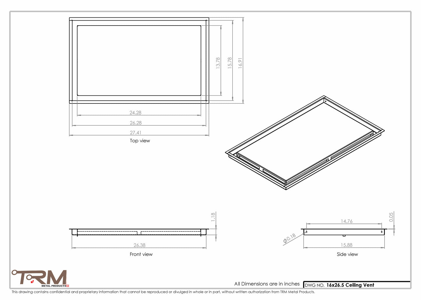16x26.5 - Modern-Ceiling-Vent Cover-TRM Metal -  26.5x16