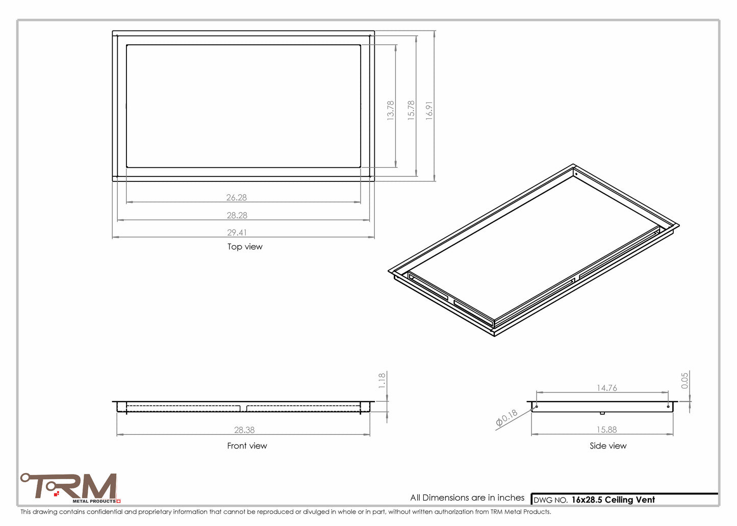 16x28.5 - Modern-Ceiling-Vent Cover-TRM Metal -  28.5x16