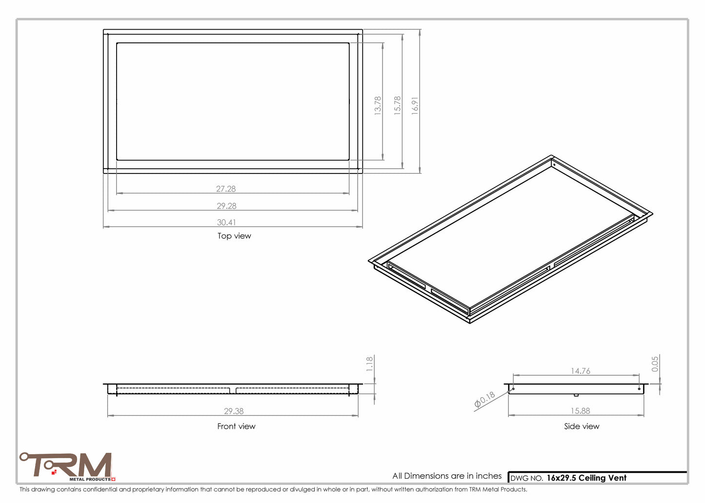 16x29.5 - Modern-Ceiling-Vent Cover-TRM Metal -  29.5x16