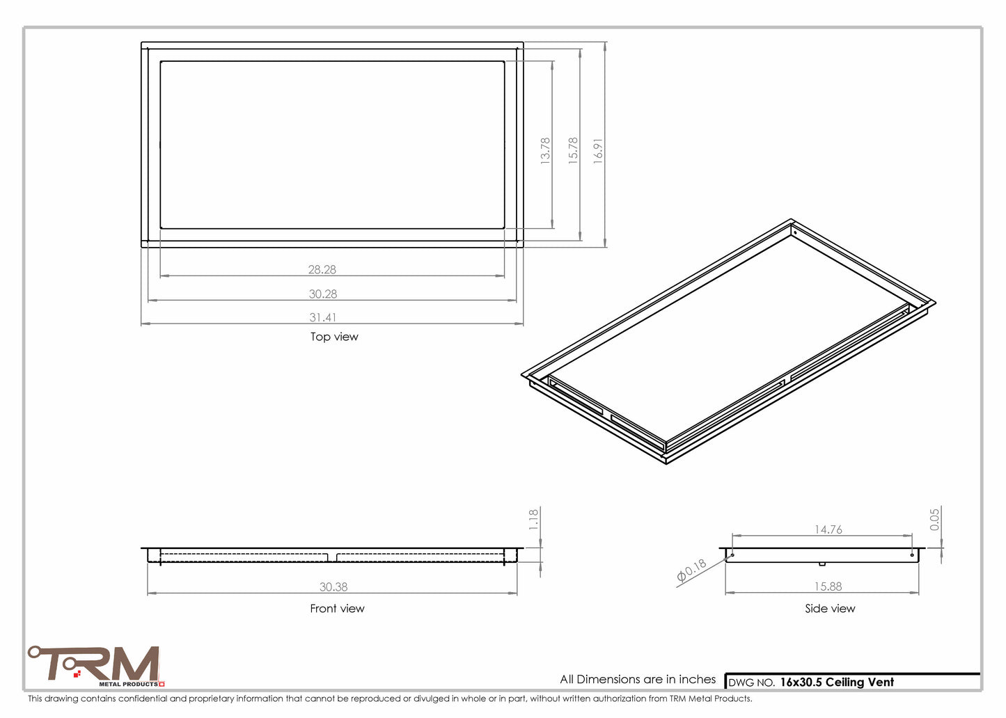 16x30.5 - Modern-Ceiling-Vent Cover-TRM Metal -  30.5x16
