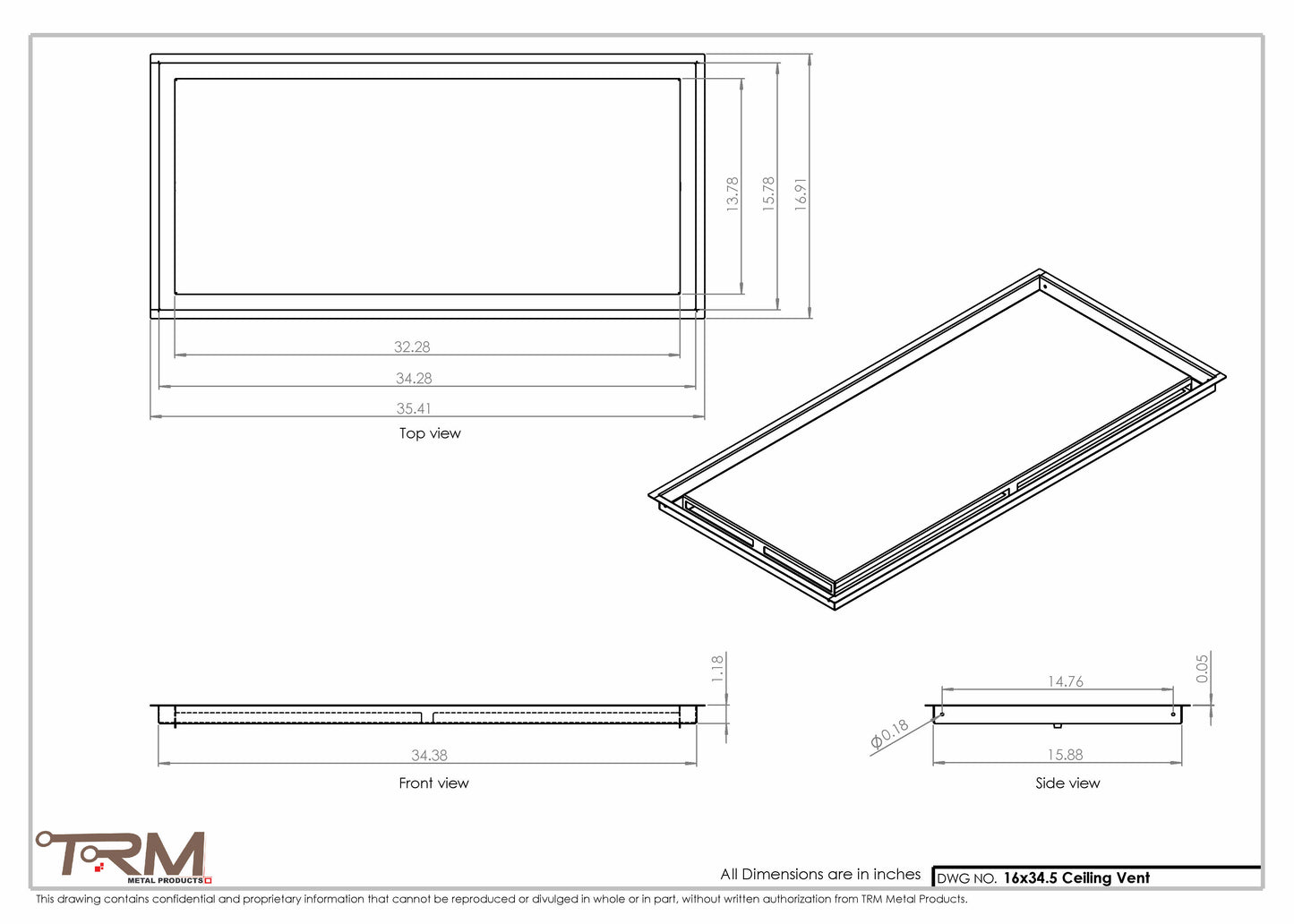 16x34.5 - Modern-Ceiling-Vent Cover-TRM Metal -  34.5x16