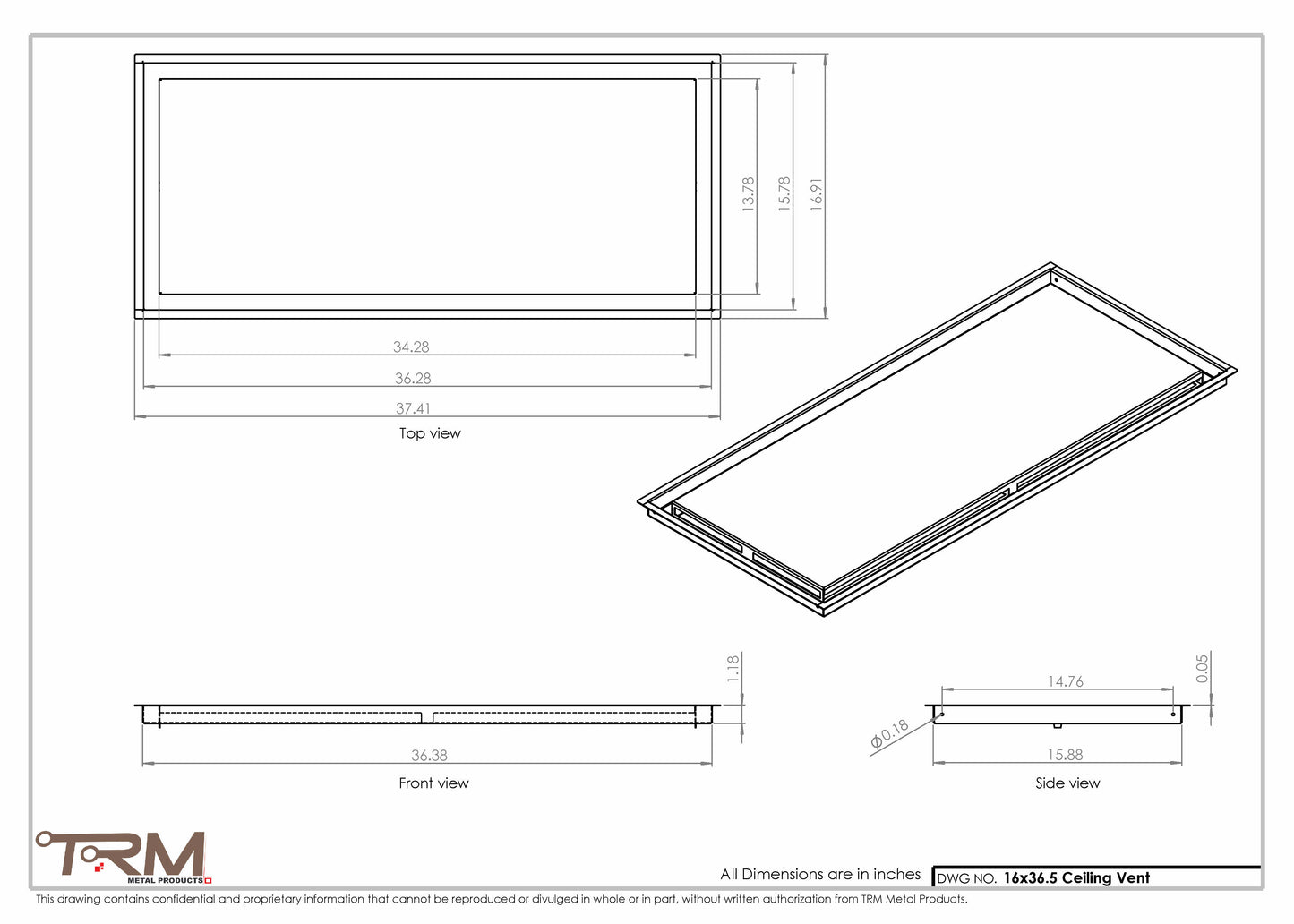 16x36.5 - Modern-Ceiling-Vent Cover-TRM Metal -  36.5x16