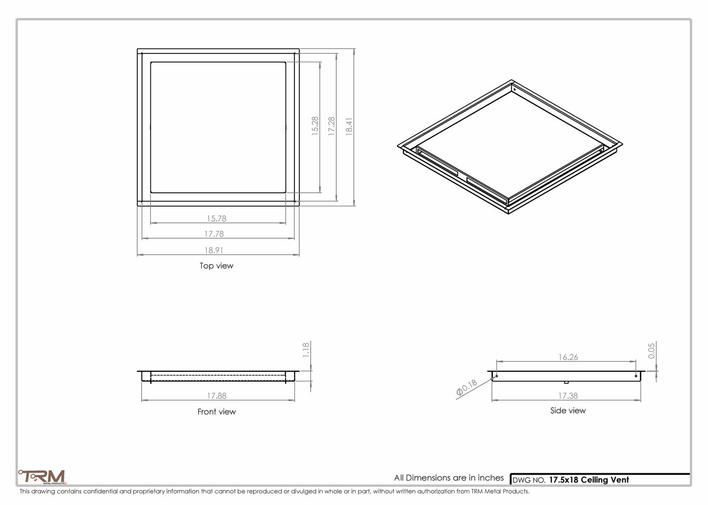 17.5x18 - Modern-Ceiling-Vent Cover-TRM Metal -  18x17.5