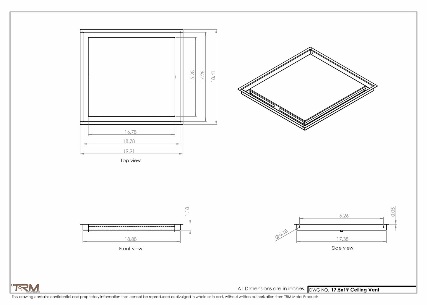 17.5x19 - Modern-Ceiling-Vent Cover-TRM Metal -  19x17.5