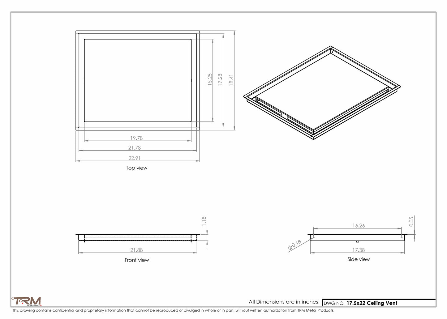 17.5x22 - Modern-Ceiling-Vent Cover-TRM Metal -  22x17.5