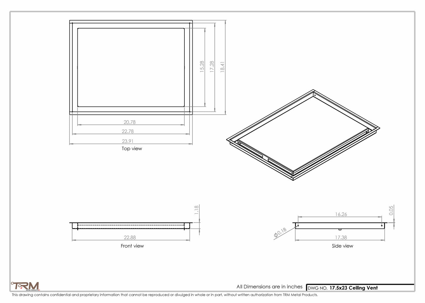 17.5x23 - Modern-Ceiling-Vent Cover-TRM Metal -  23x17.5