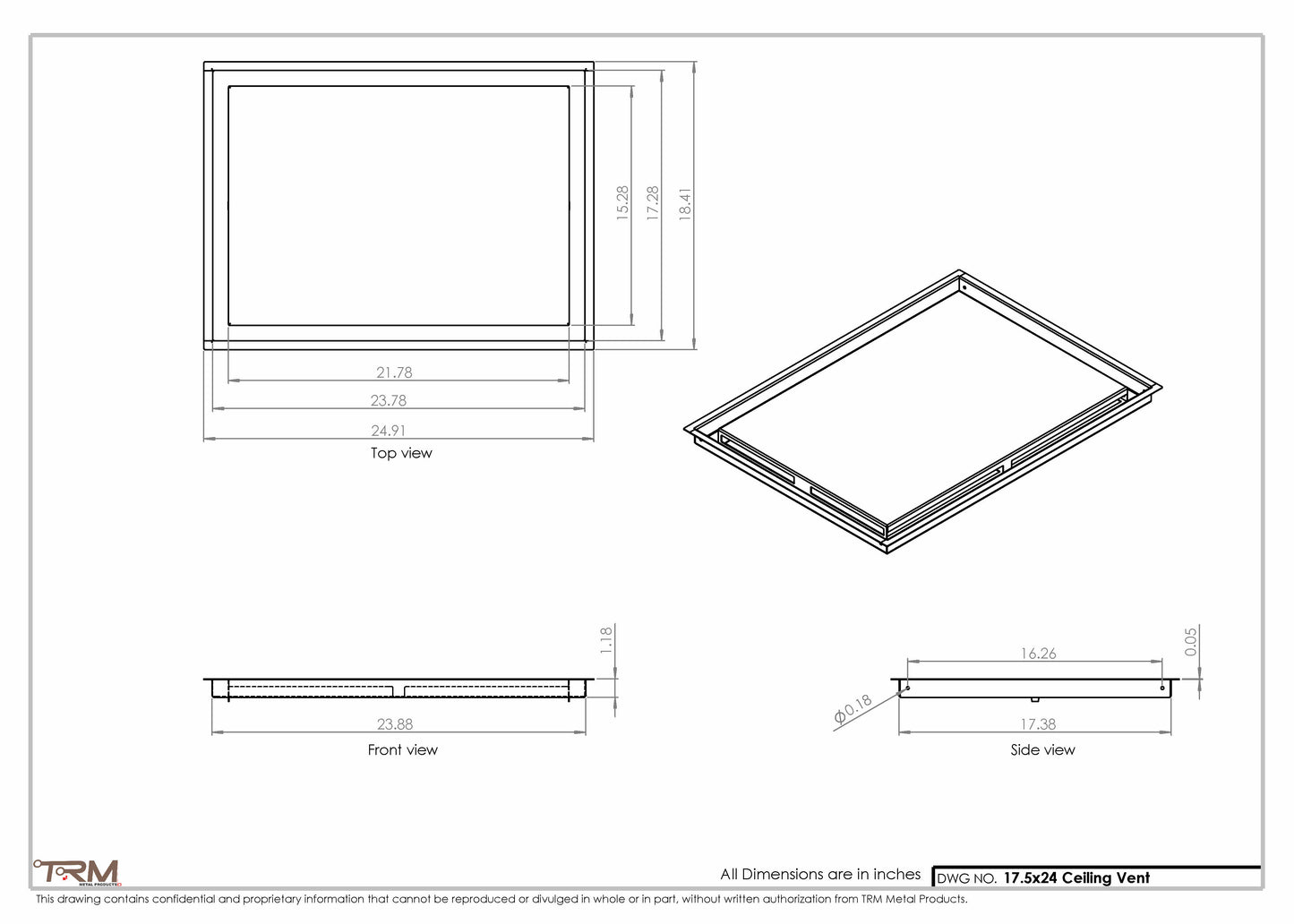 17.5x24 - Modern-Ceiling-Vent Cover-TRM Metal -  24x17.5