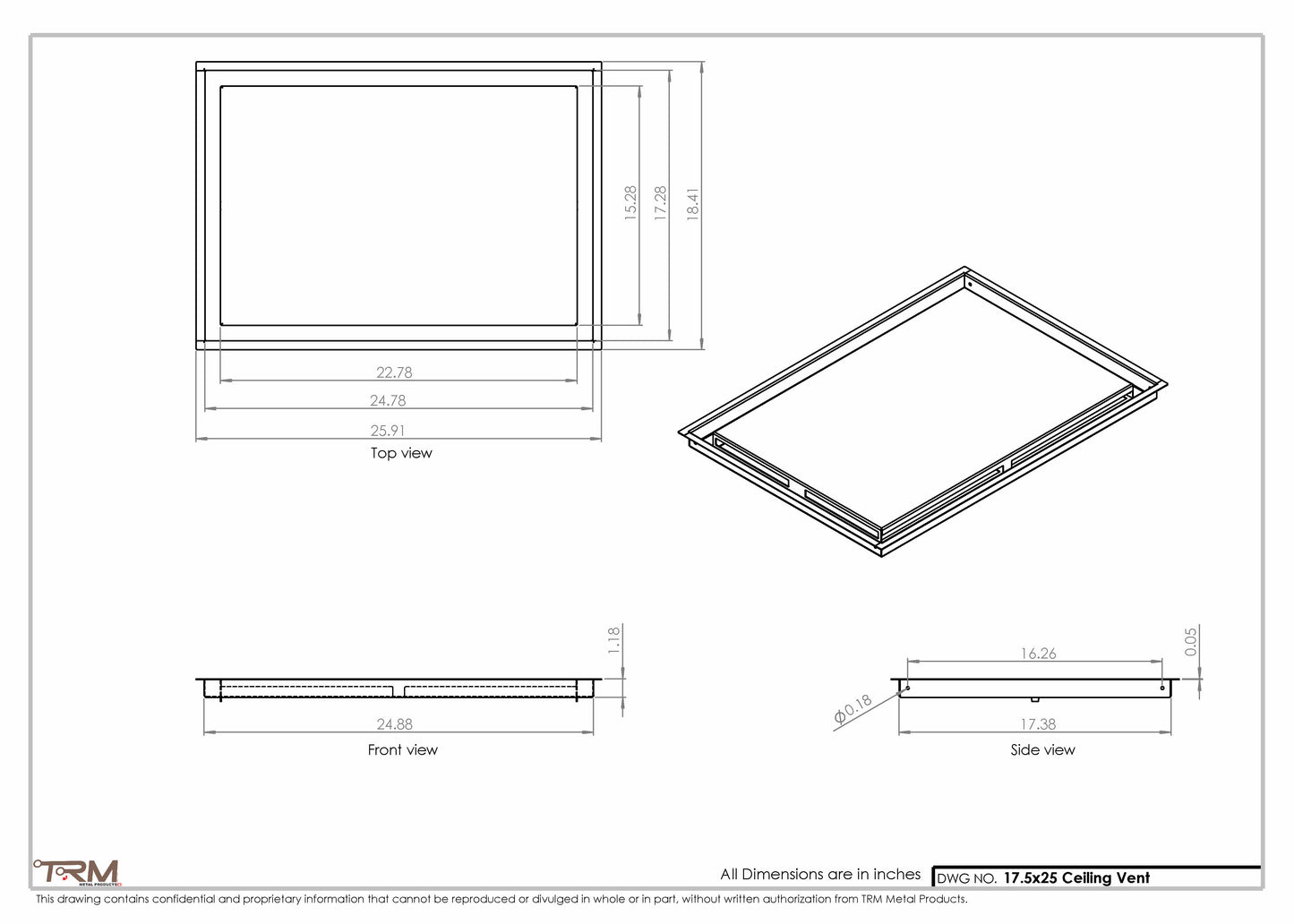 17.5x25 - Modern-Ceiling-Vent Cover-TRM Metal -  25x17.5