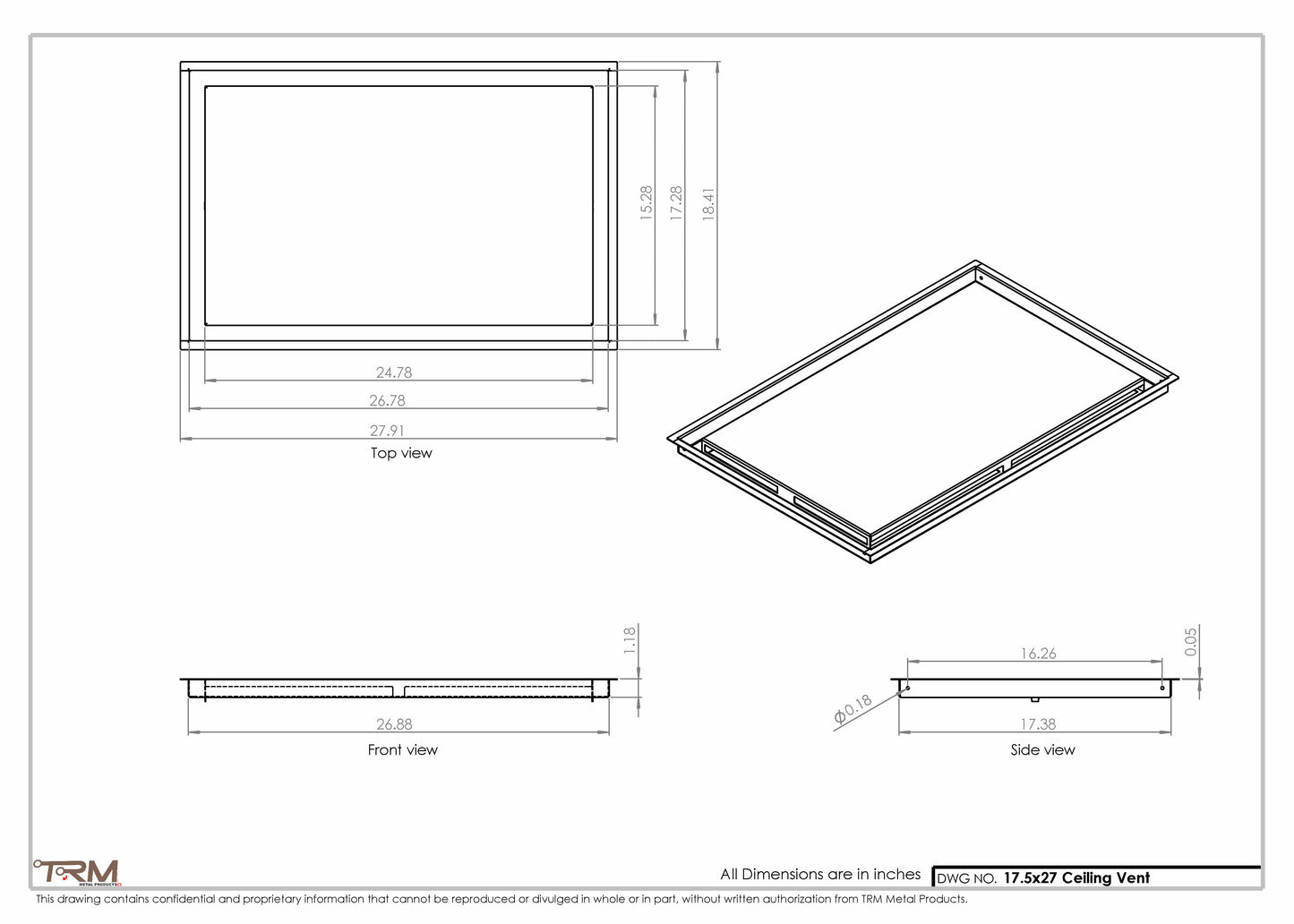 17.5x27 - Modern-Ceiling-Vent Cover-TRM Metal -  27x17.5