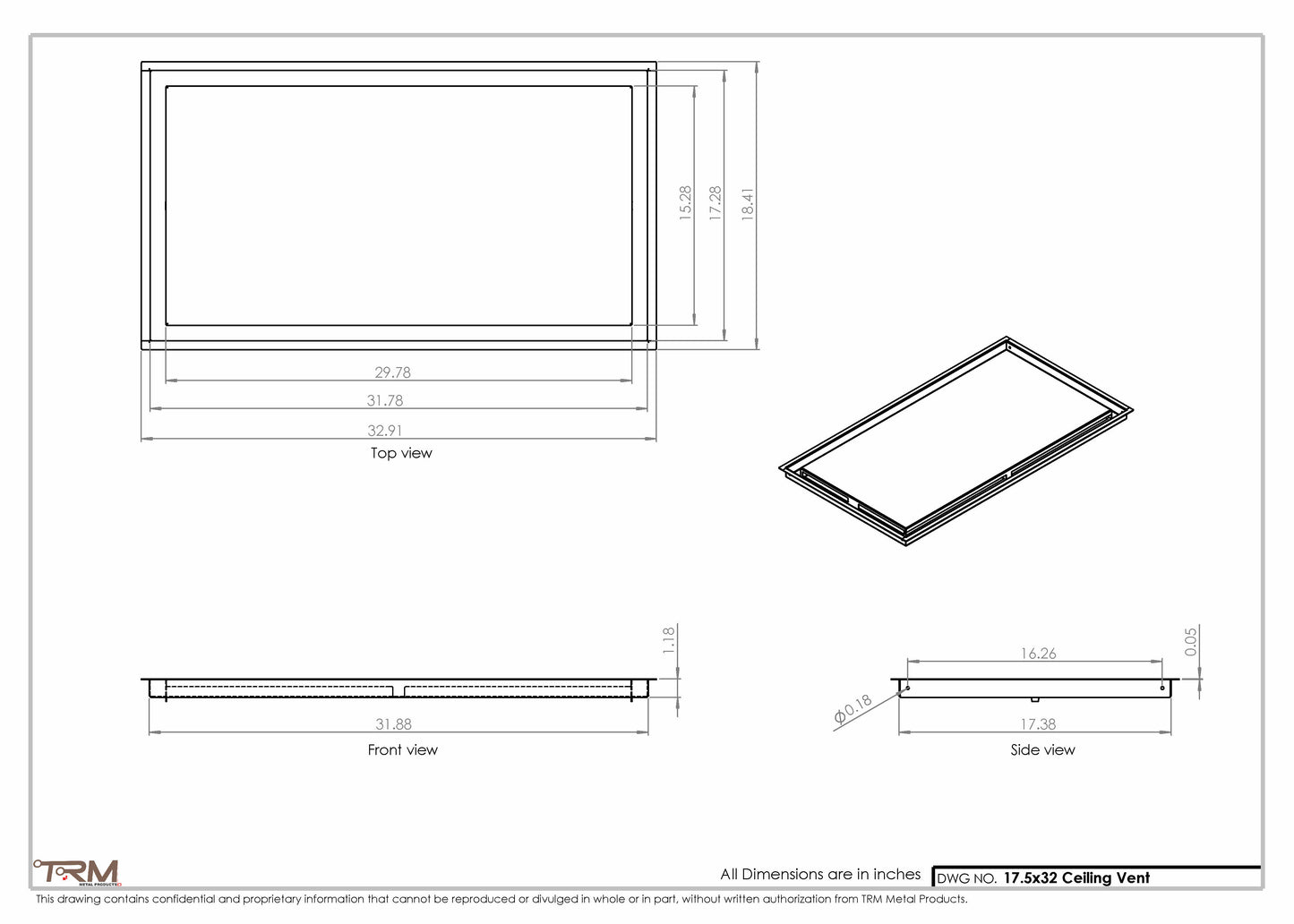 17.5x32 - Modern-Ceiling-Vent Cover-TRM Metal -  32x17.5