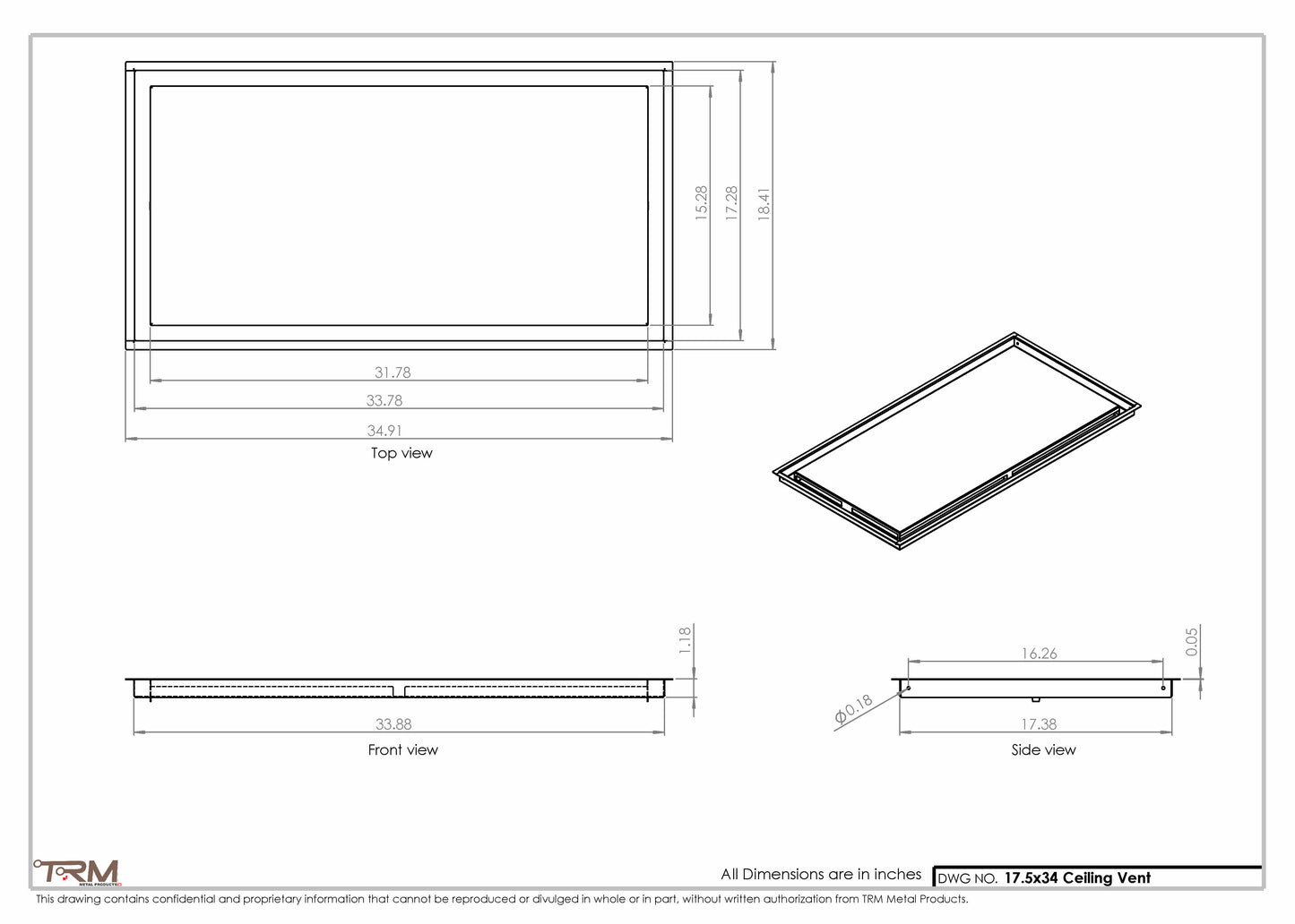 17.5x34 - Modern-Ceiling-Vent Cover-TRM Metal -  34x17.5