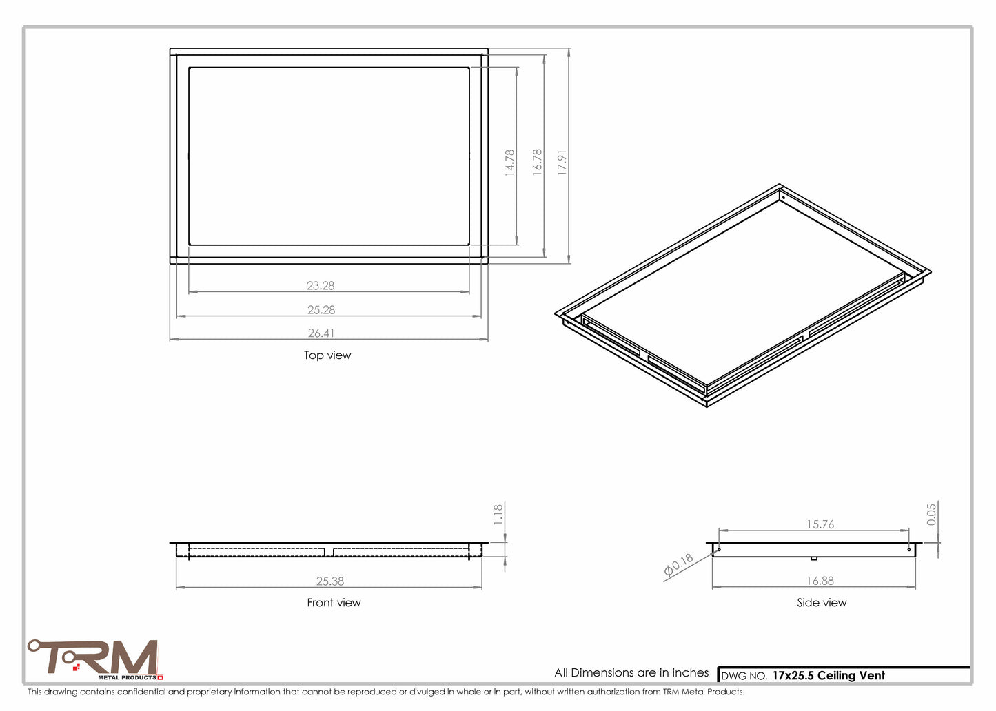 17x25.5 - Modern-Ceiling-Vent Cover-TRM Metal -  25.5x17