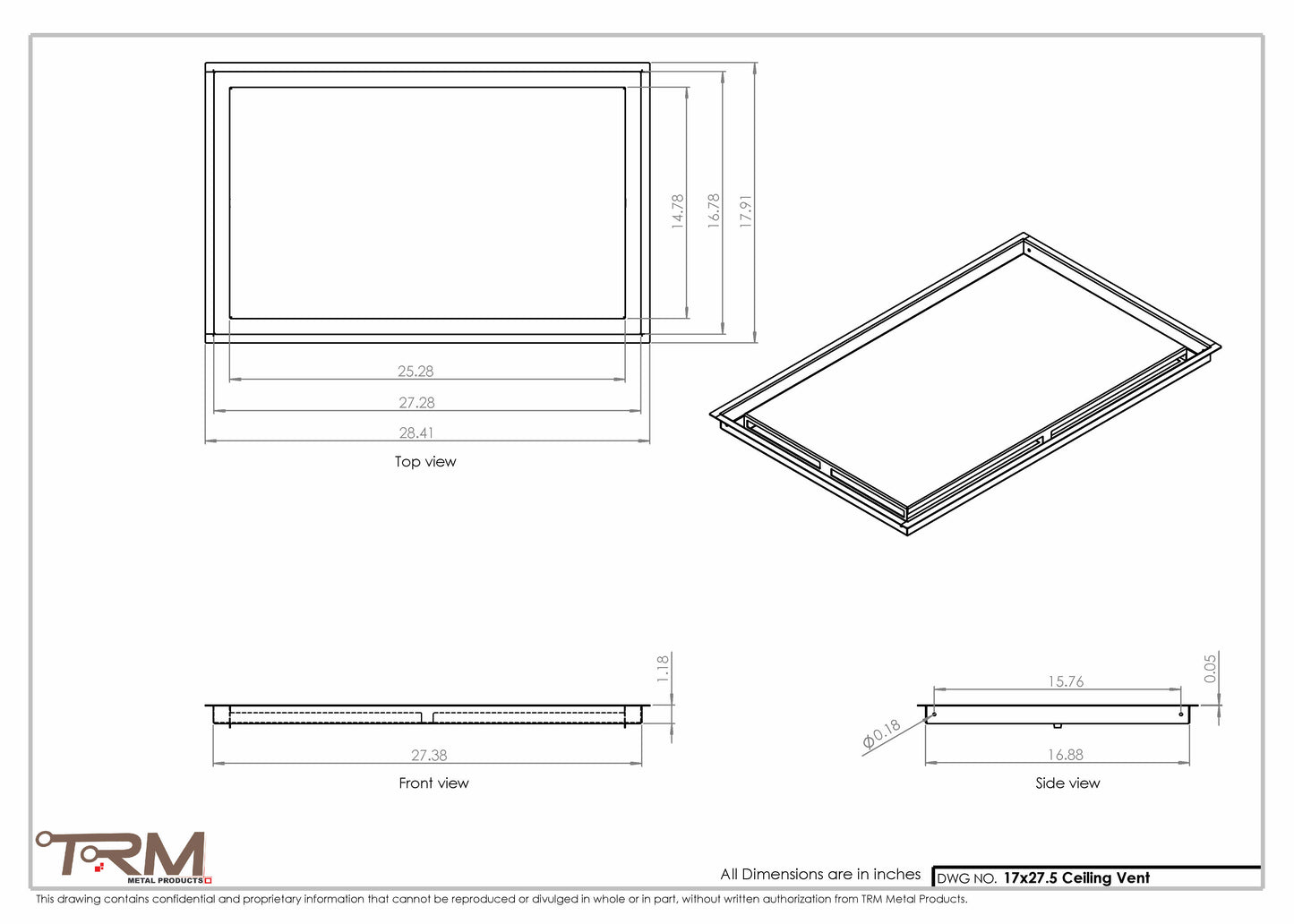 17x27.5 - Modern-Ceiling-Vent Cover-TRM Metal -  27.5x17