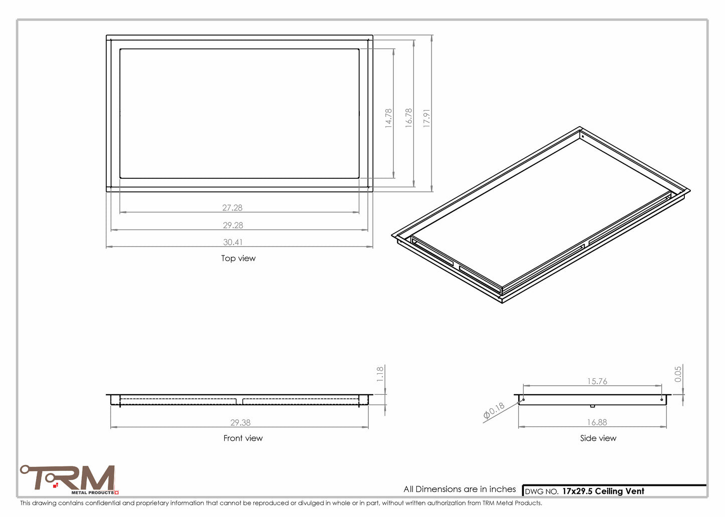 17x29.5 - Modern-Ceiling-Vent Cover-TRM Metal -  29.5x17