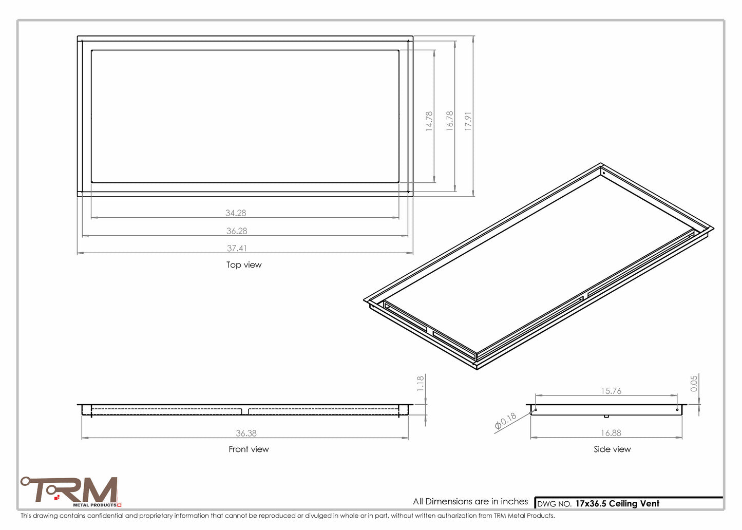 17x36.5 - Modern-Ceiling-Vent Cover-TRM Metal -  36.5x17