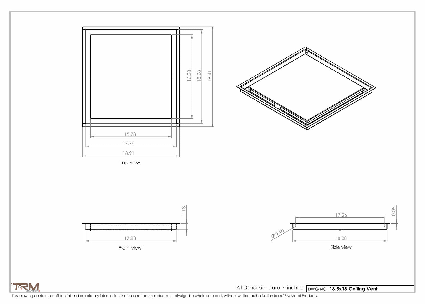 18.5x18 - Modern-Ceiling-Vent Cover-TRM Metal -  18x18.5