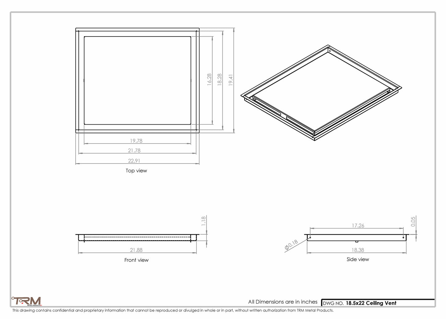 18.5x22 - Modern-Ceiling-Vent Cover-TRM Metal -  22x18.5