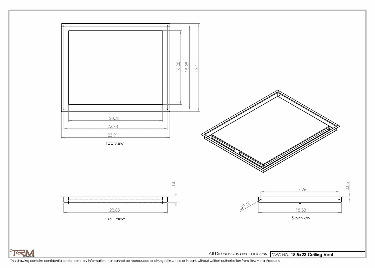 18.5x23 - Modern-Ceiling-Vent Cover-TRM Metal -  23x18.5