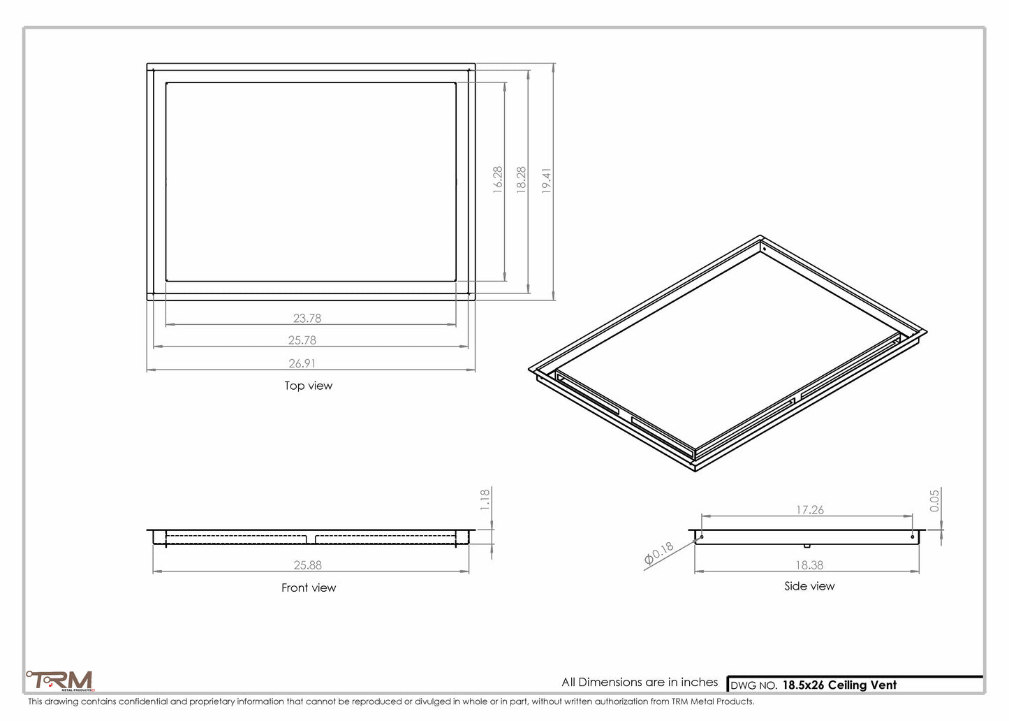 18.5x26 - Modern-Ceiling-Vent Cover-TRM Metal -  26x18.5