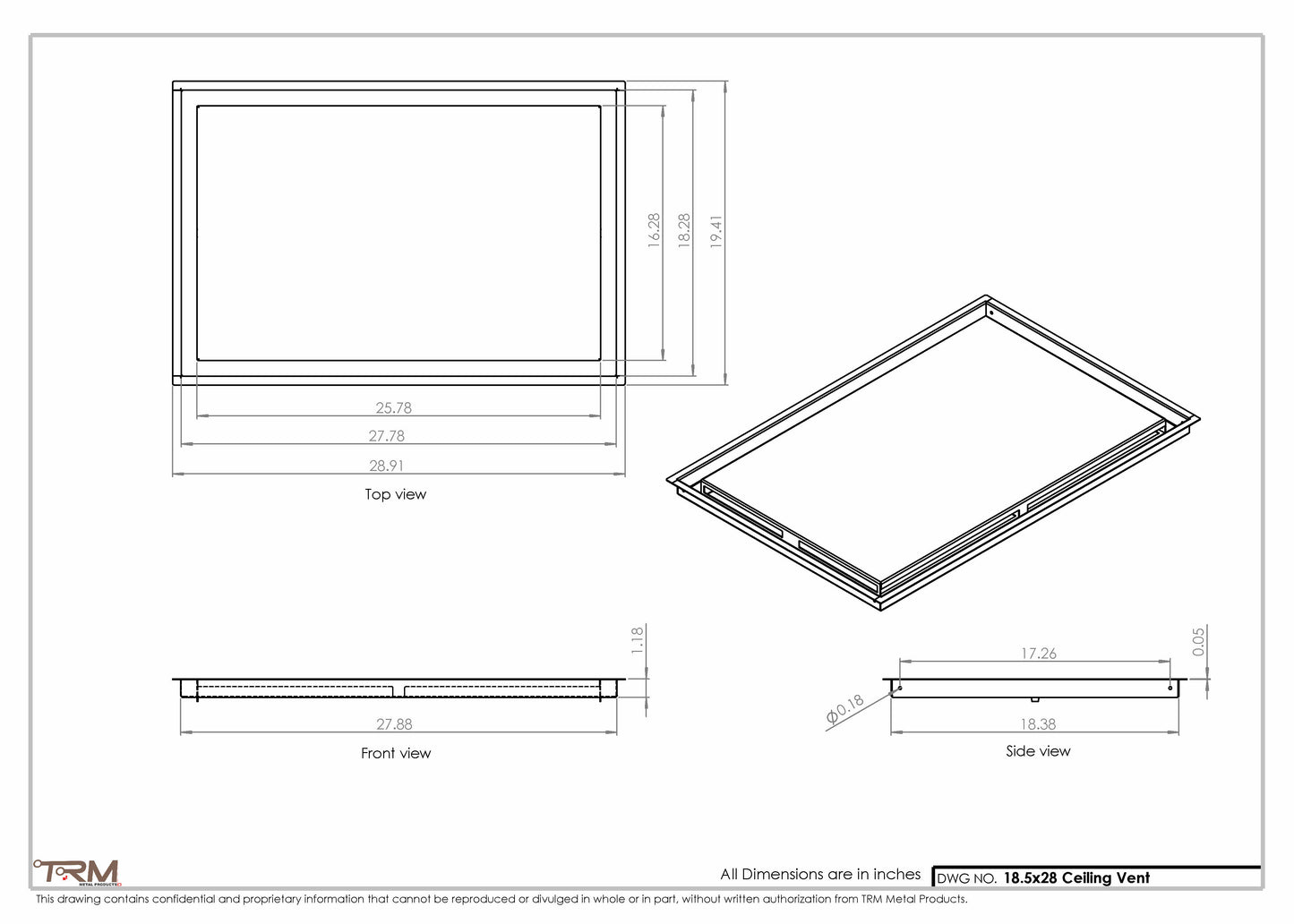 18.5x28 - Modern-Ceiling-Vent Cover-TRM Metal -  28x18.5