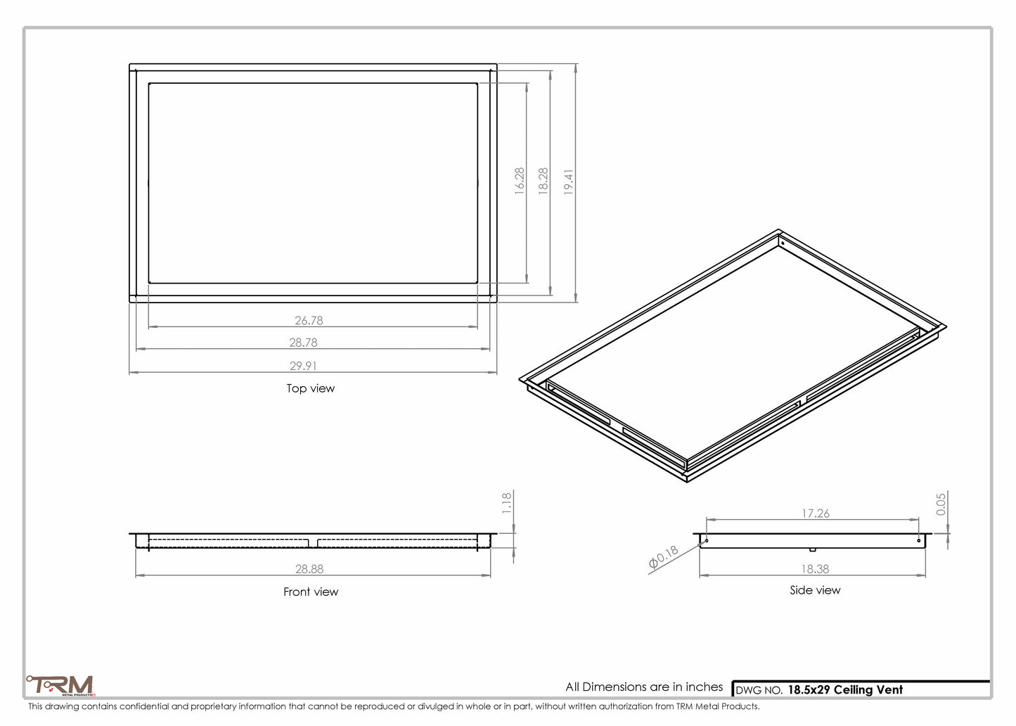 18.5x29 - Modern-Ceiling-Vent Cover-TRM Metal -  29x18.5
