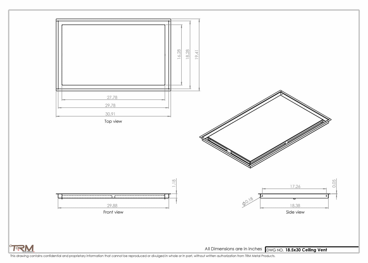 18.5x30 - Modern-Ceiling-Vent Cover-TRM Metal -  30x18.5