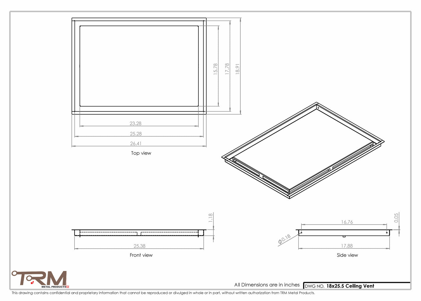 18x25.5 - Modern-Ceiling-Vent Cover-TRM Metal -  25.5x18