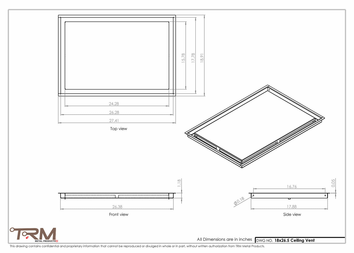 18x26.5 - Modern-Ceiling-Vent Cover-TRM Metal -  26.5x18