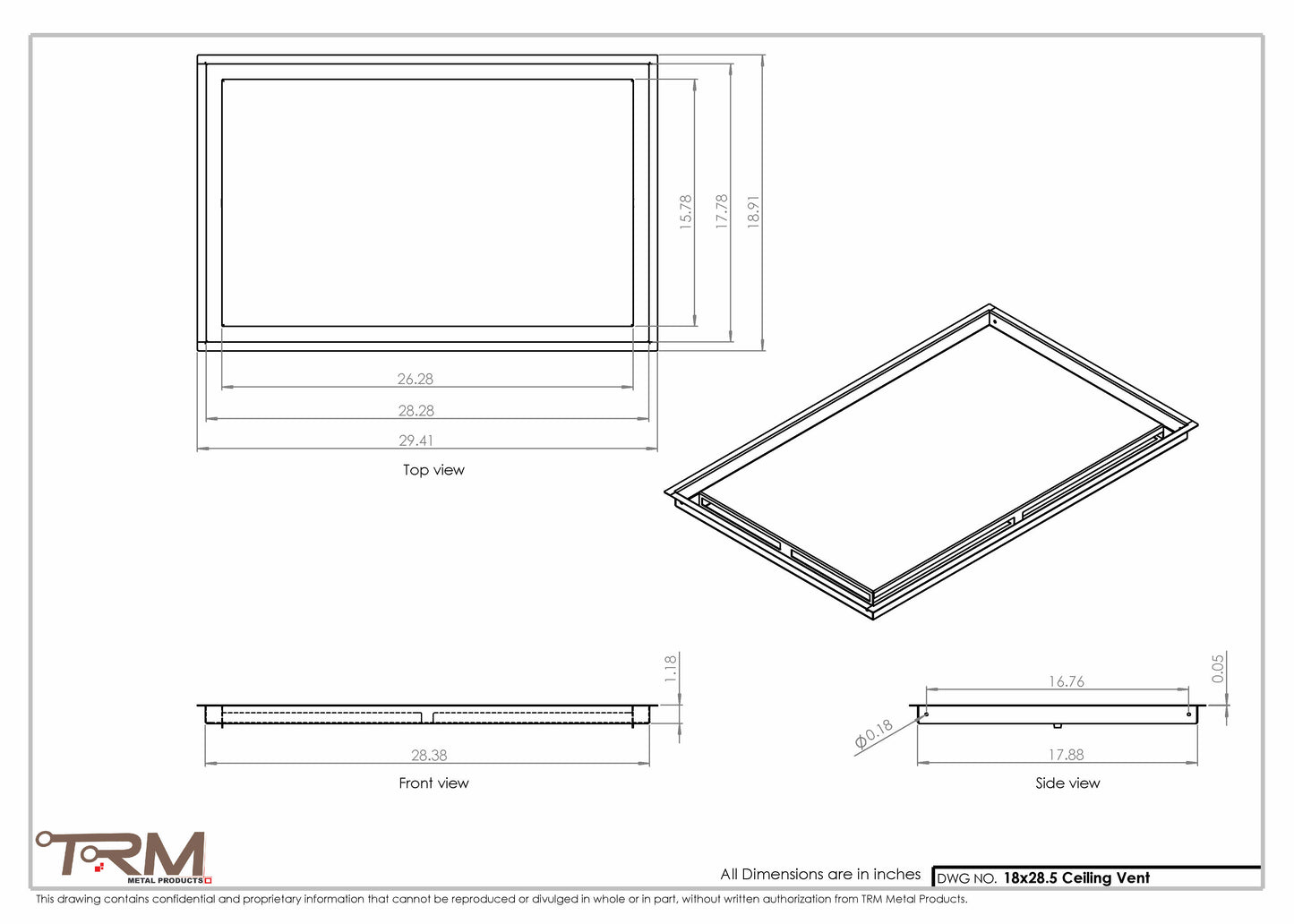 18x28.5 - Modern-Ceiling-Vent Cover-TRM Metal -  28.5x18