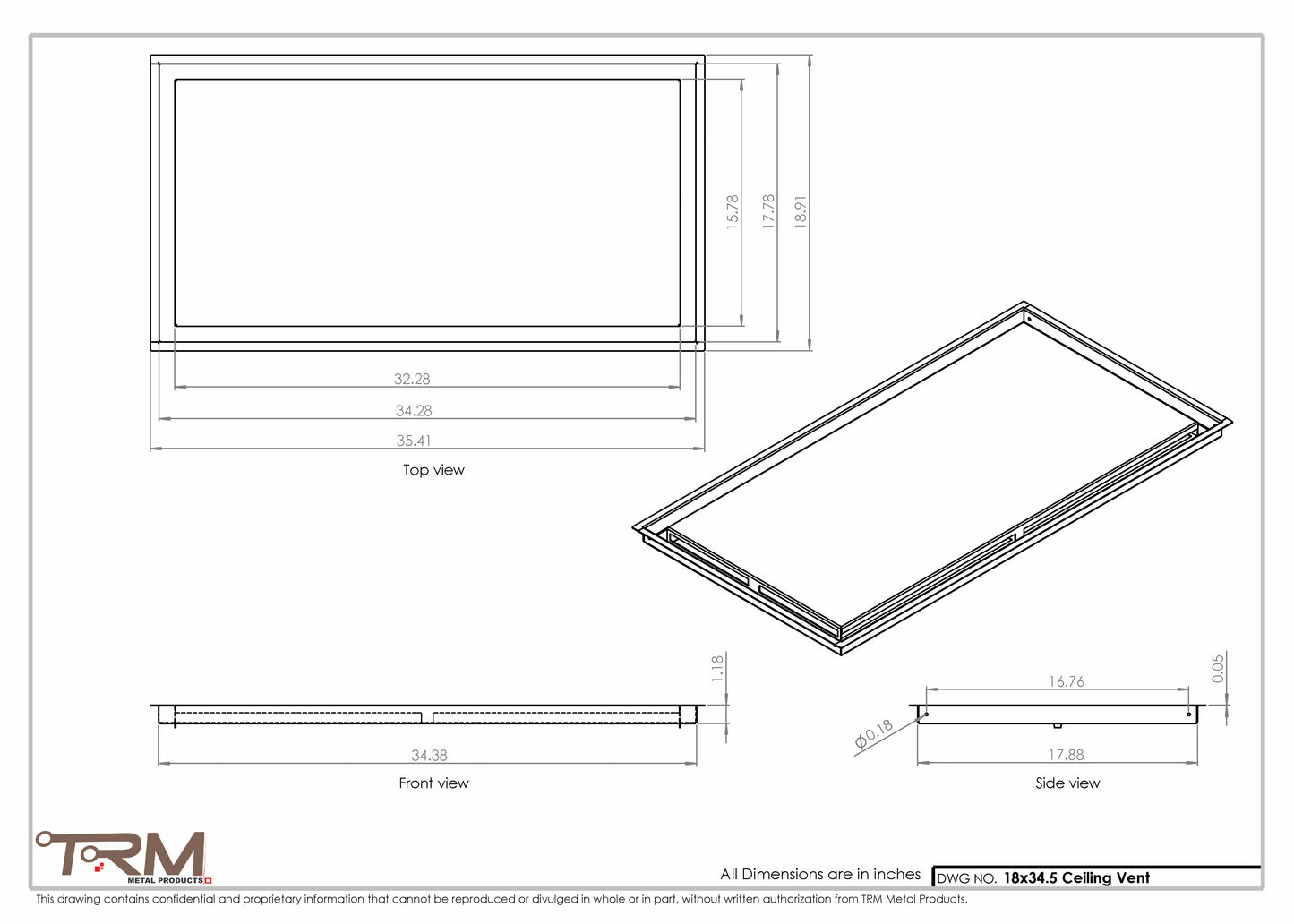 18x34.5 - Modern-Ceiling-Vent Cover-TRM Metal -  34.5x18