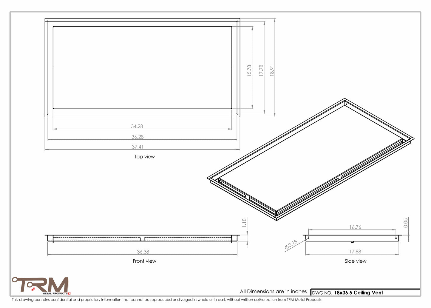 18x36.5 - Modern-Ceiling-Vent Cover-TRM Metal -  36.5x18