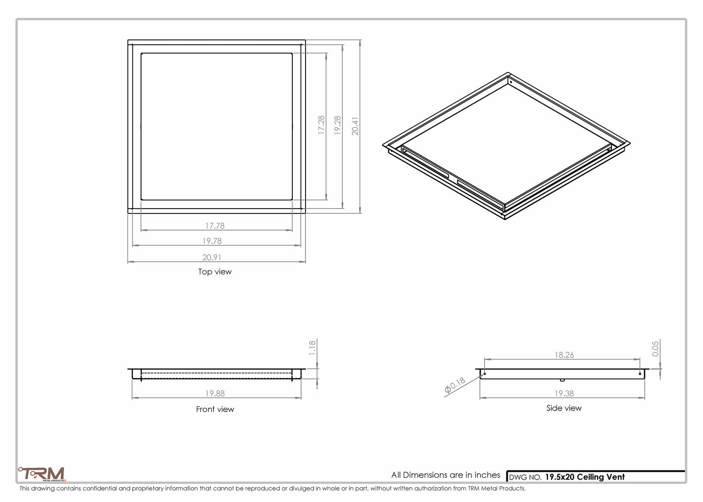 19.5x20 - Modern-Ceiling-Vent Cover-TRM Metal -  20x19.5