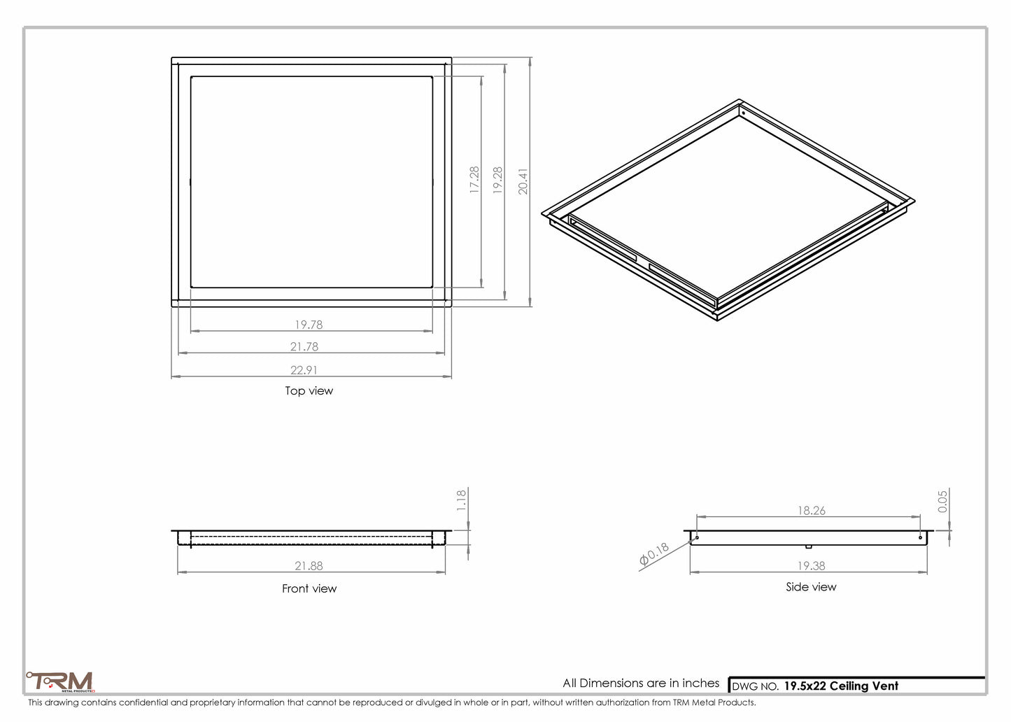 19.5x22 - Modern-Ceiling-Vent Cover-TRM Metal -  22x19.5