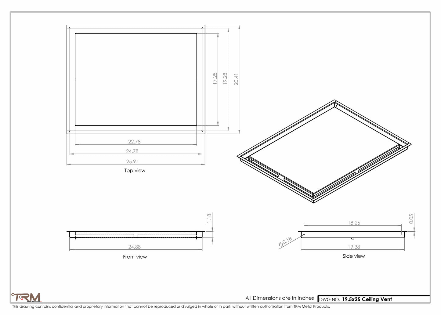 19.5x25 - Modern-Ceiling-Vent Cover-TRM Metal -  25x19.5