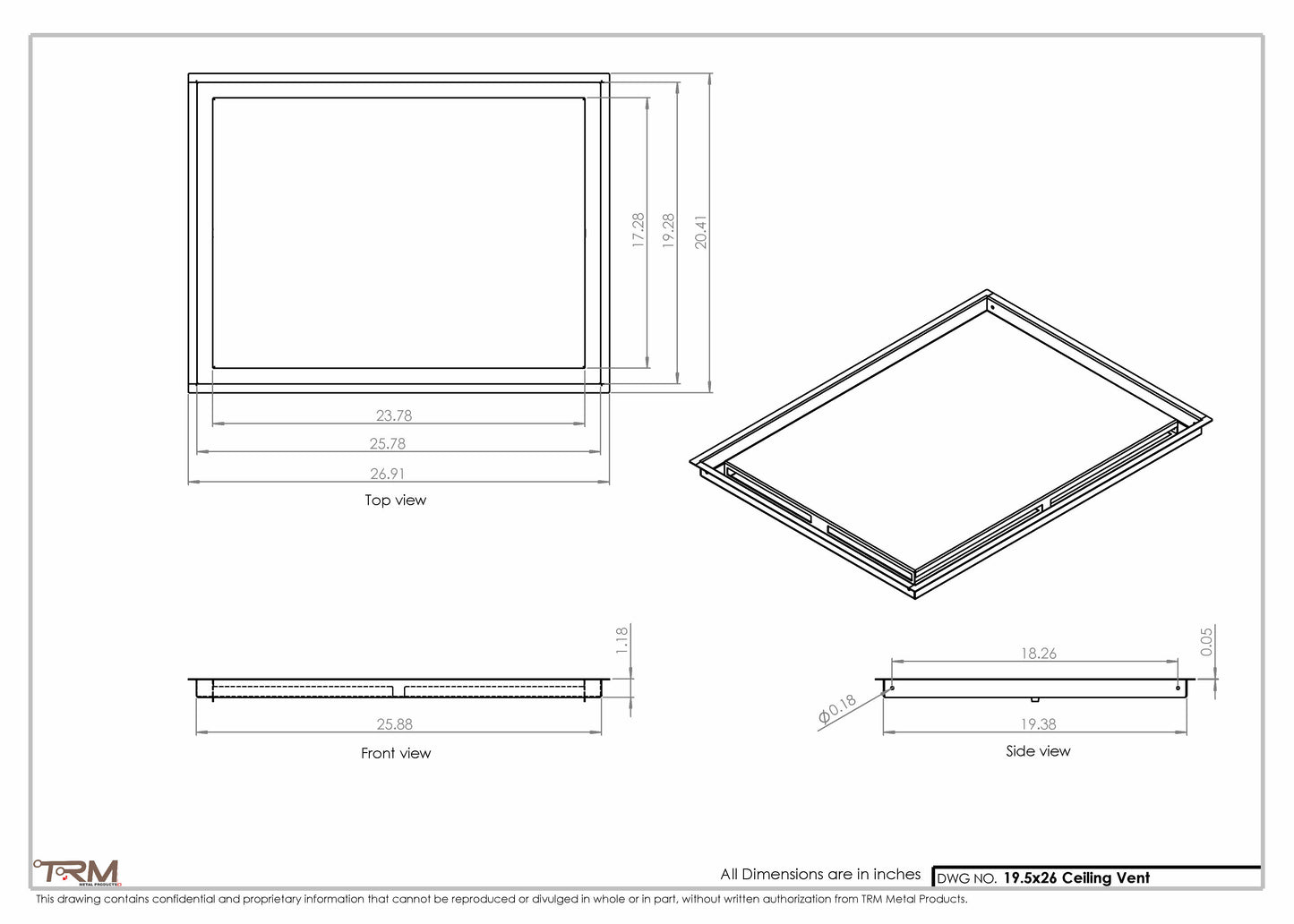 19.5x26 - Modern-Ceiling-Vent Cover-TRM Metal -  26x19.5