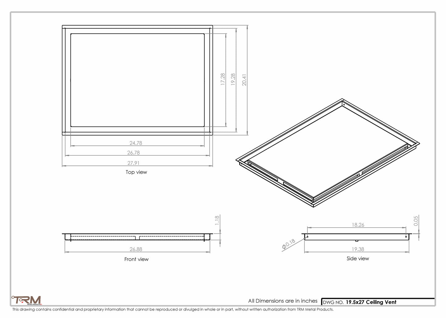 19.5x27 - Modern-Ceiling-Vent Cover-TRM Metal -  27x19.5