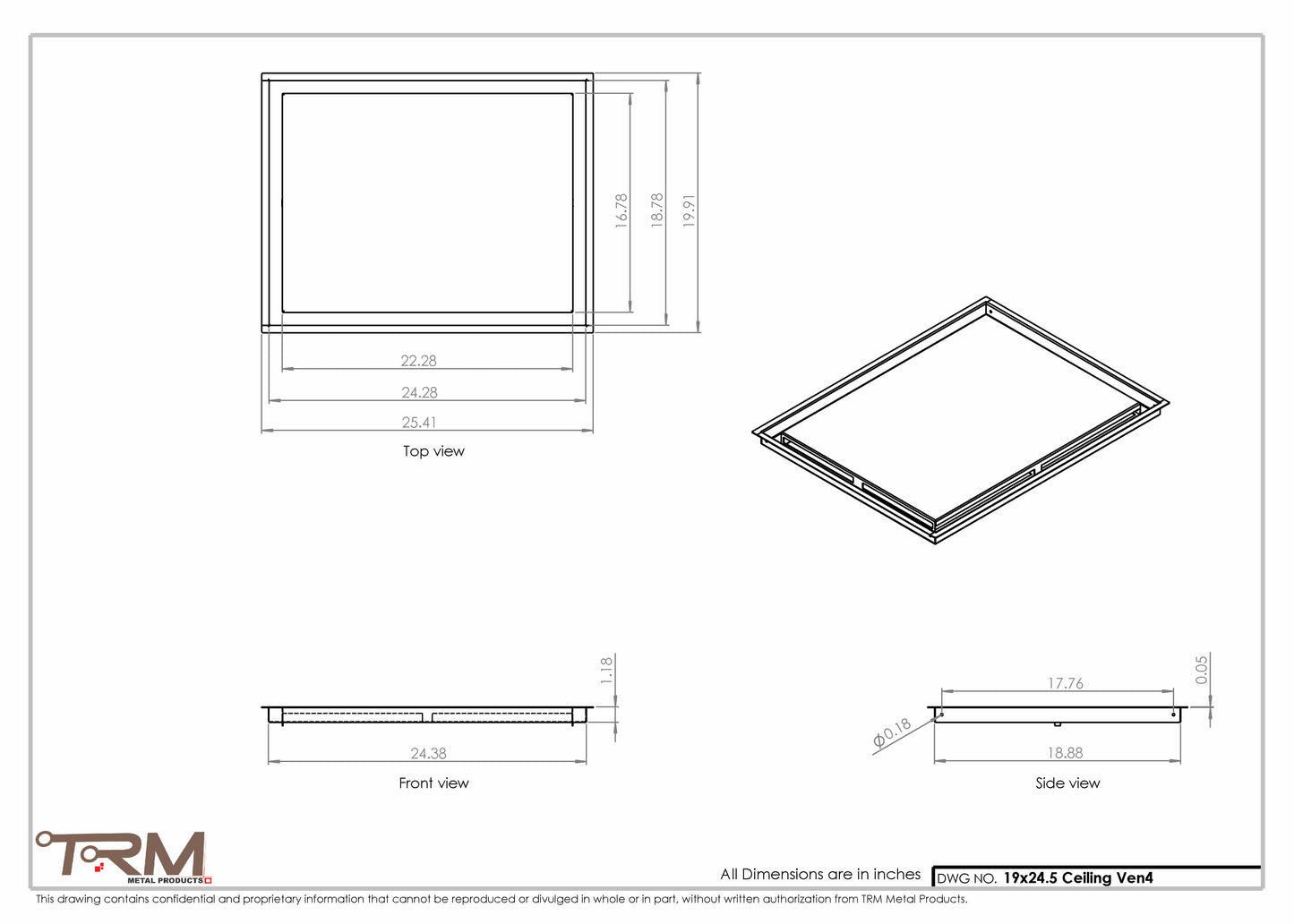 19x24.5 - Modern-Ceiling-Vent Cover-TRM Metal -  24.5x19