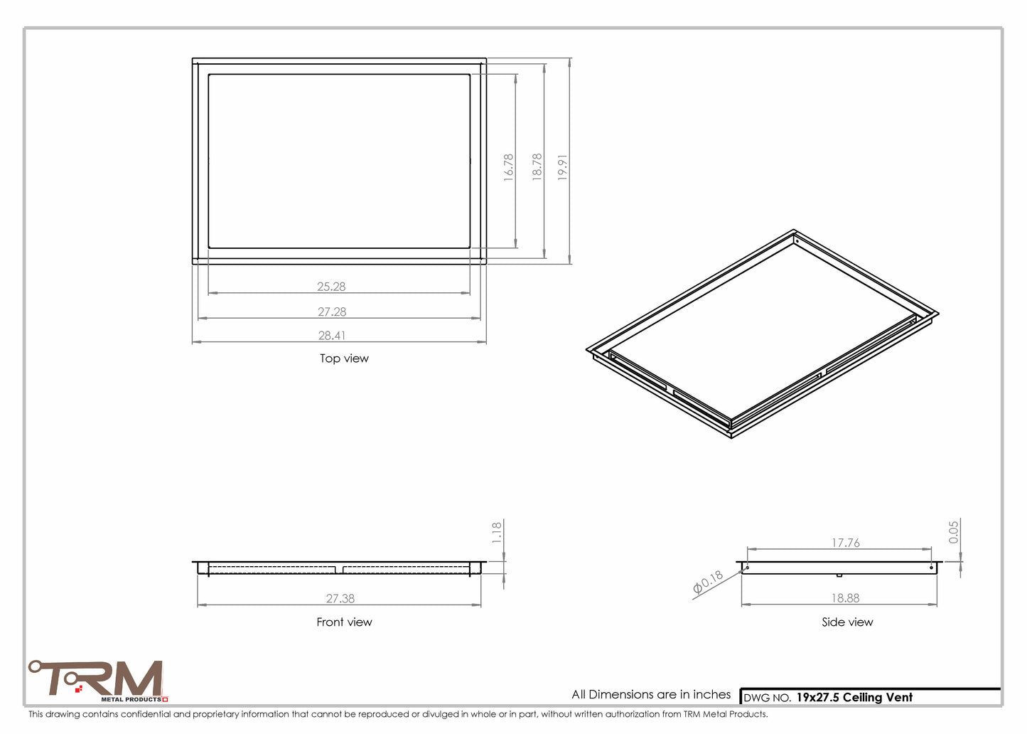 19x27.5 - Modern-Ceiling-Vent Cover-TRM Metal -  27.5x19
