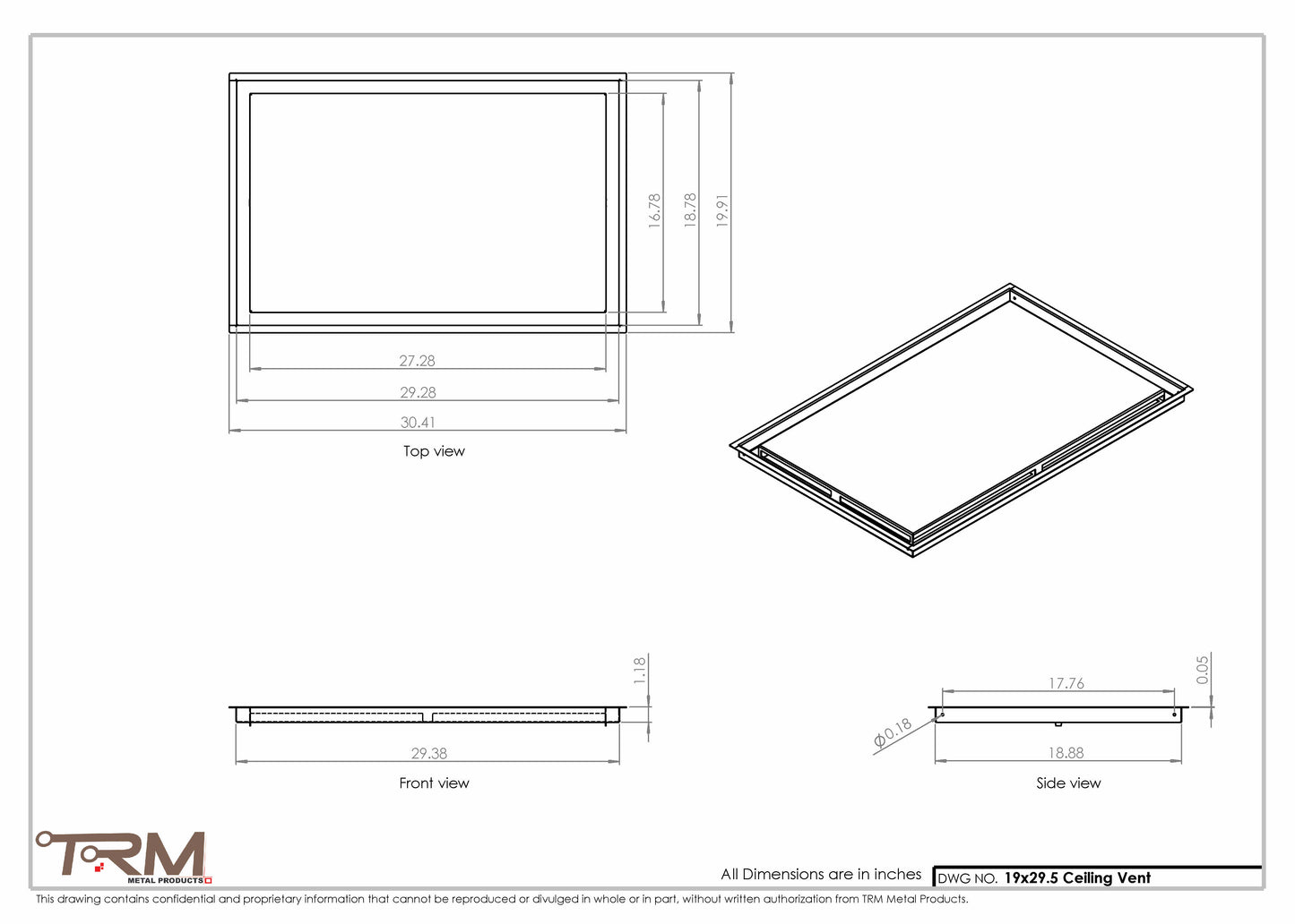 19x29.5 - Modern-Ceiling-Vent Cover-TRM Metal -  29.5x19