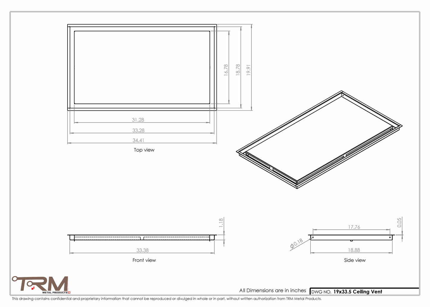 19x33.5 - Modern-Ceiling-Vent Cover-TRM Metal -  33.5x19