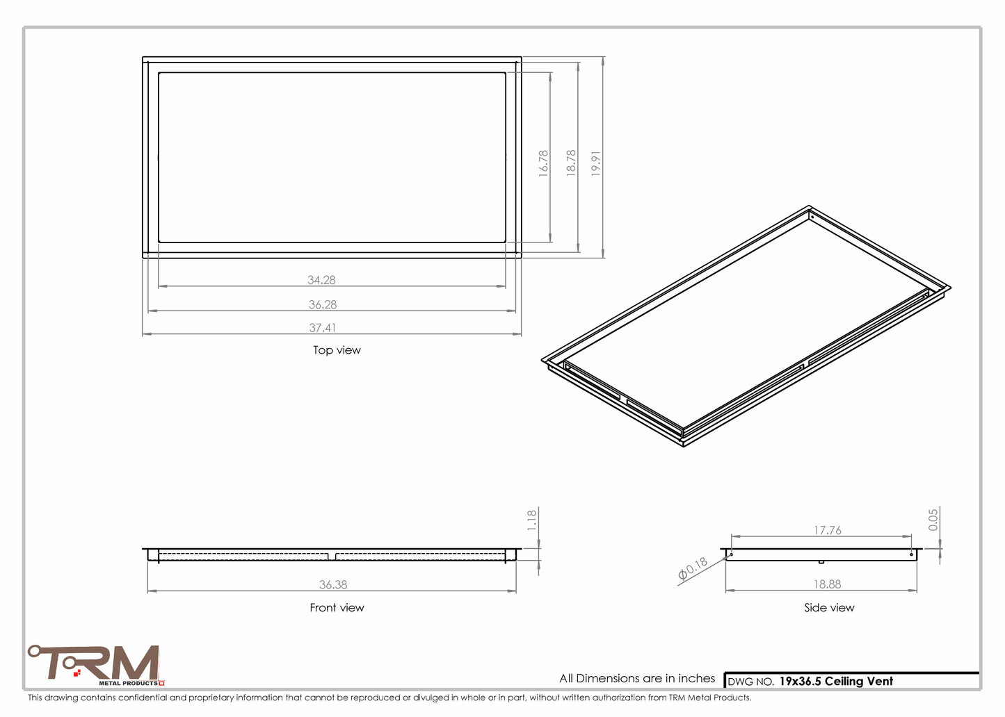 19x36.5 - Modern-Ceiling-Vent Cover-TRM Metal -  36.5x19